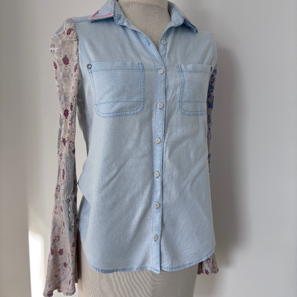Upcycled Remade Boho chambray blouse - Picture 1 of 9